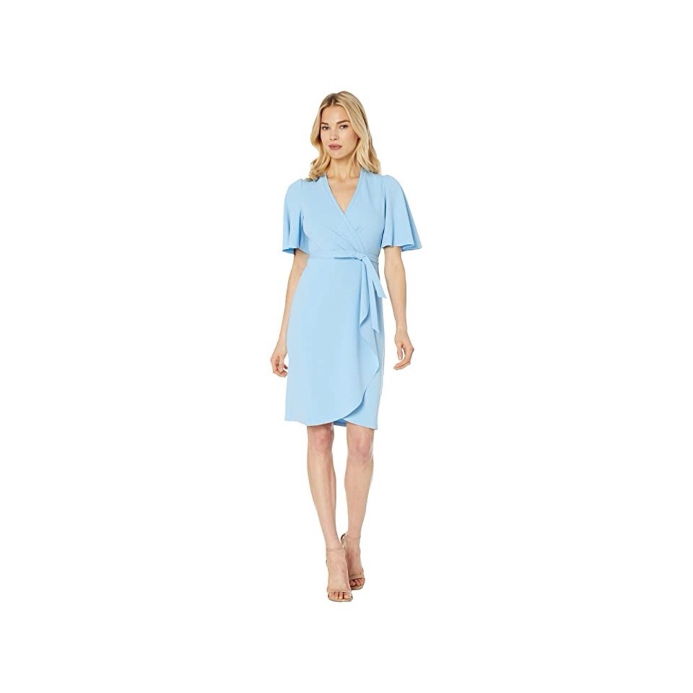 Donna Morgan Short Flutter Sleeve Faux Wrap Dress